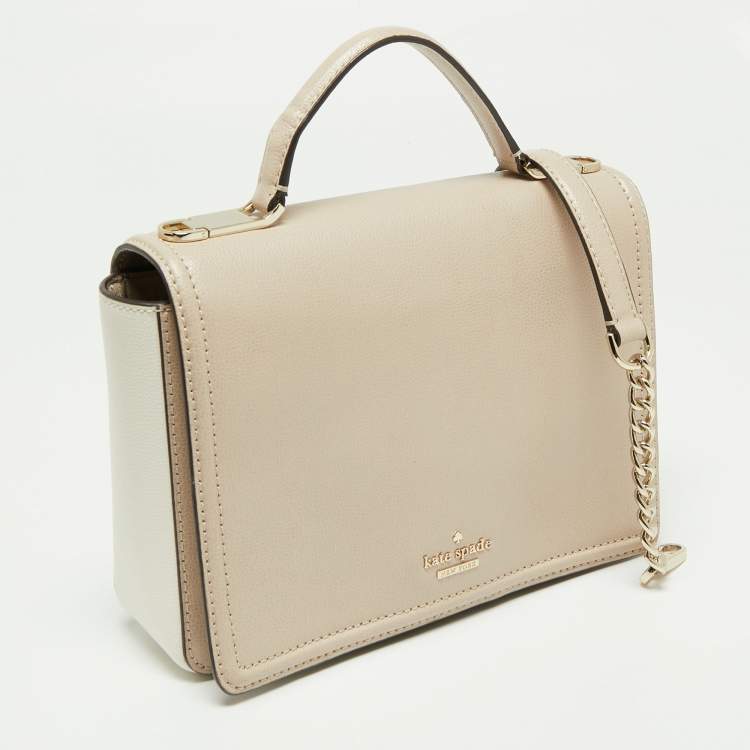 Pre Owned Kate Spade Beige/White Leather Flap Top Handle Bag