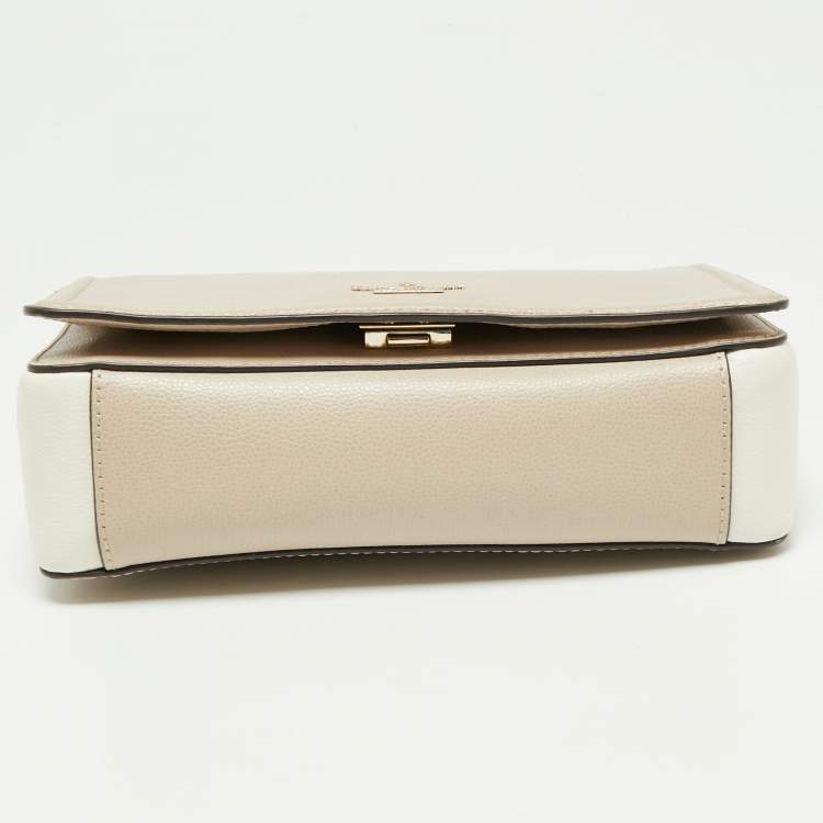 Pre Owned Kate Spade Beige/White Leather Flap Top Handle Bag