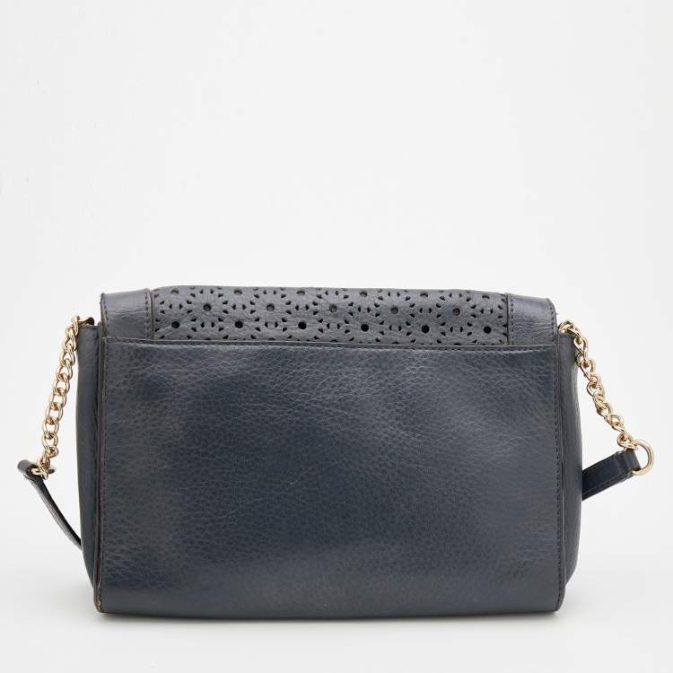 Pre Owned Kate Spade Dark Grey Leather Perforated Flap Shoulder Bag