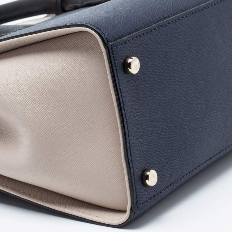 Pre Owned Kate Spade Navy Blue/Off White Saffiano Leather Cameron Street Colorblock Tote