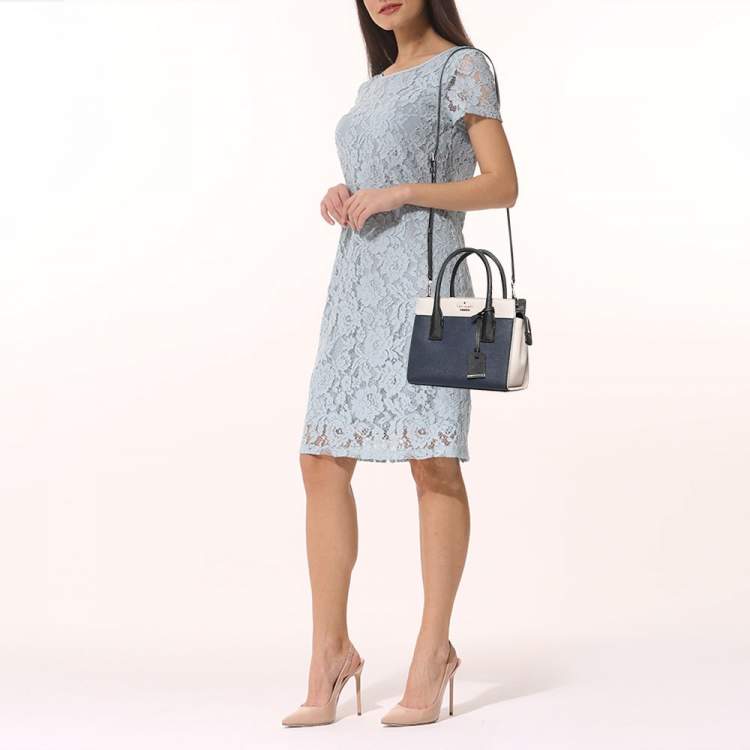 Pre Owned Kate Spade Navy Blue/Off White Saffiano Leather Cameron Street Colorblock Tote