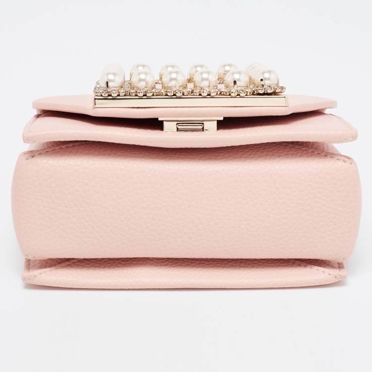 Pre Owned Kate Spade Beige Leather Pearl Embellished Top Handle Bag