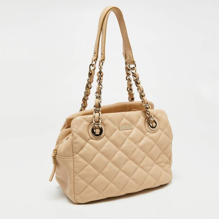 Pre Owned Kate Spade Metallic Beige Quilted Leather Maryanne Shoulder Bag