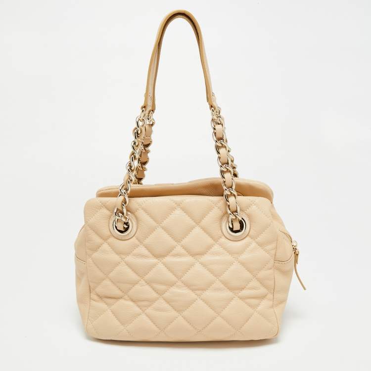 Pre Owned Kate Spade Metallic Beige Quilted Leather Maryanne Shoulder Bag