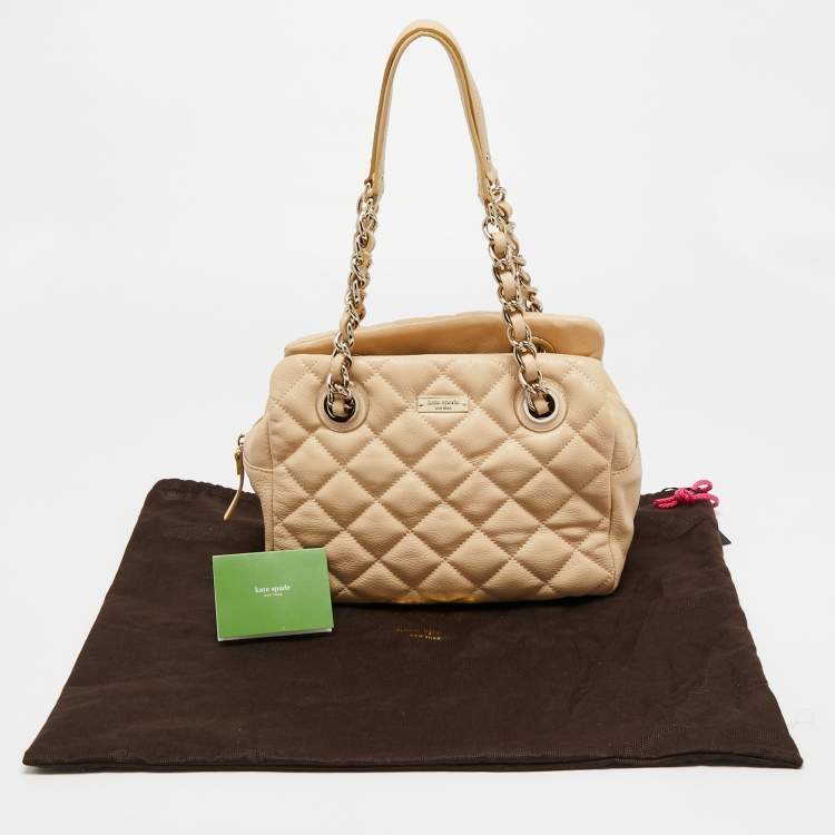 Pre Owned Kate Spade Metallic Beige Quilted Leather Maryanne Shoulder Bag