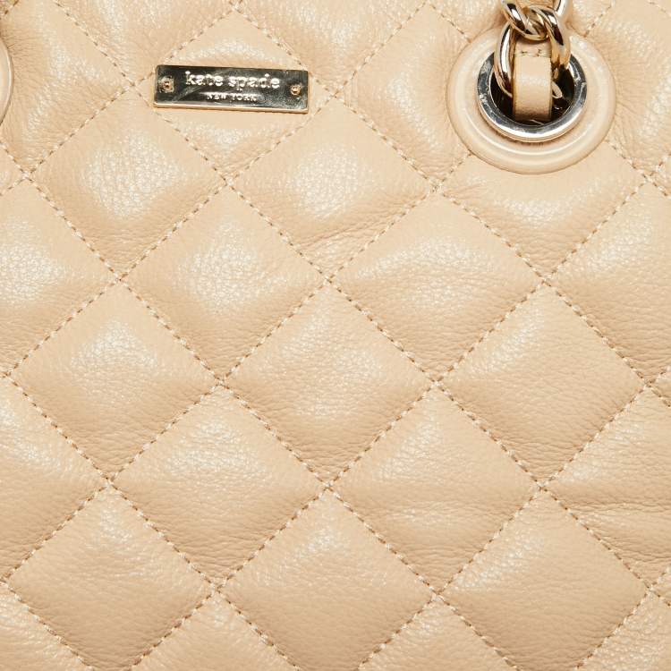 Pre Owned Kate Spade Metallic Beige Quilted Leather Maryanne Shoulder Bag