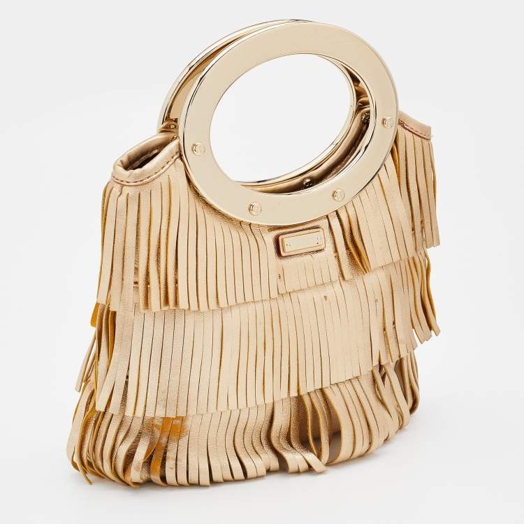 Pre Owned Kate Spade Gold Leather Fringe Hula Ida Hula Bag