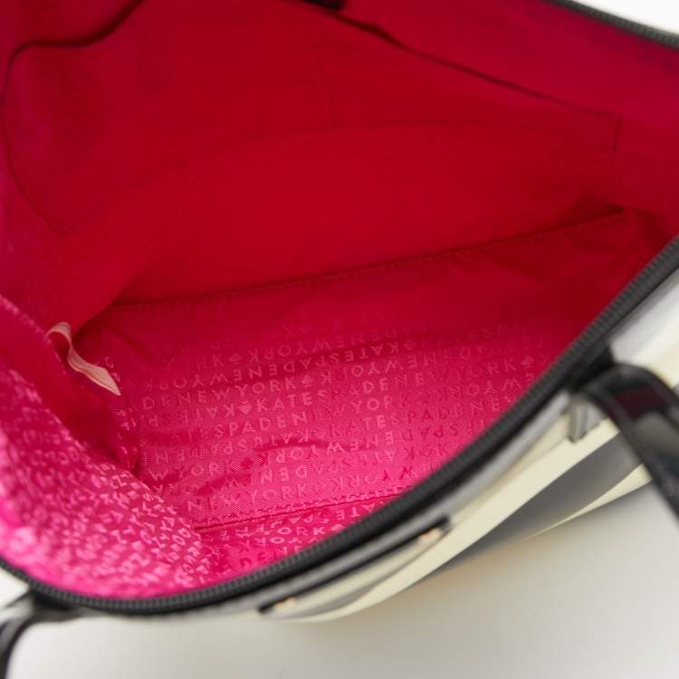 Pre Owned Kate Spade Cream/Black Stripe Patent Leather Tote