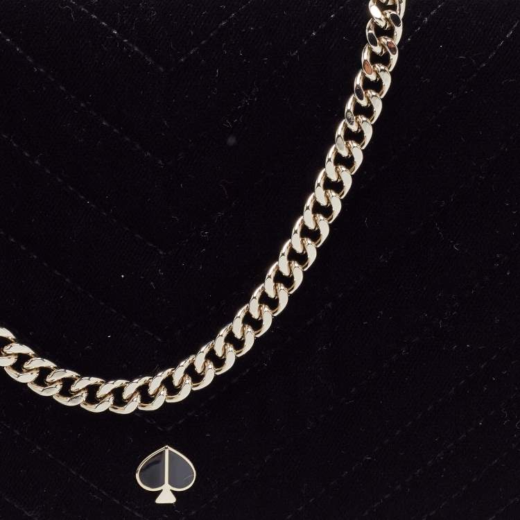 Pre Owned Kate Spade Black Chevron Velvet Chain Clutch