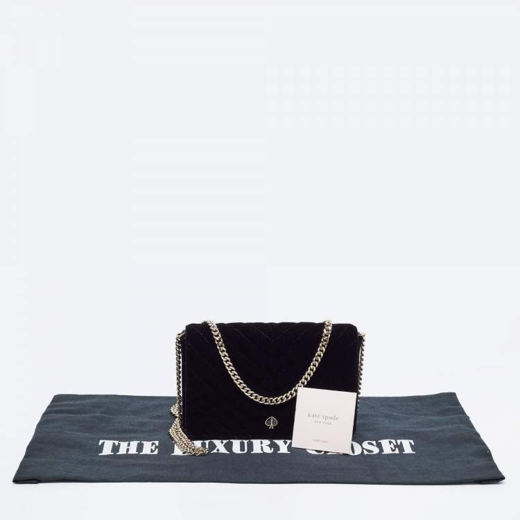 Pre Owned Kate Spade Black Chevron Velvet Chain Clutch