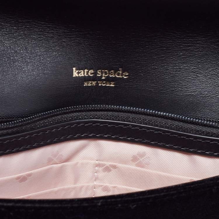 Pre Owned Kate Spade Black Chevron Velvet Chain Clutch