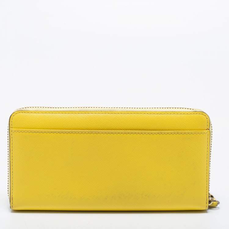 Pre Owned Kate Spade Yellow Leather Zip Around Wallet