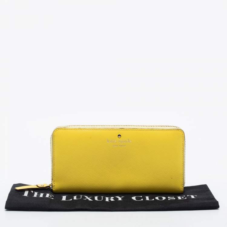 Pre Owned Kate Spade Yellow Leather Zip Around Wallet