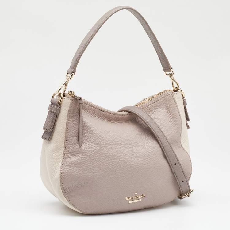 Pre Owned Kate Spade Grey/Off White Leather Cobble Hill Mylie Shoulder Bag