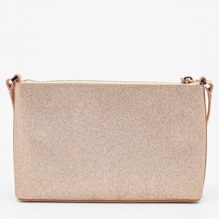 Pre Owned Kate Spade Rose Gold/Pink Glitter and Leather Shoulder Bag