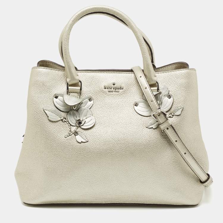 Kate spade Silver Grained Leather Floral Applique Evangelie