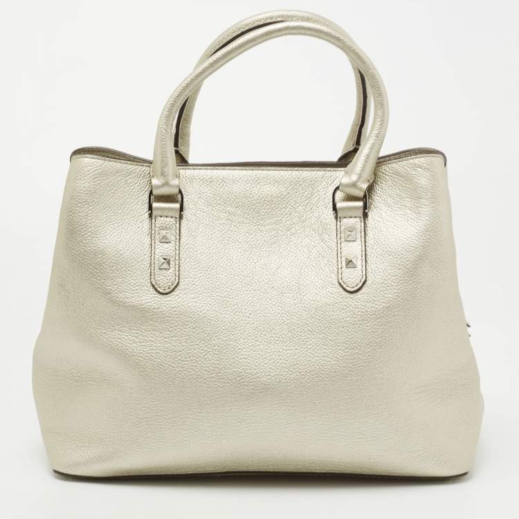 Pre Owned Kate spade Silver Grained Leather Floral Applique Evangelie Larchmont Avenue Satchel