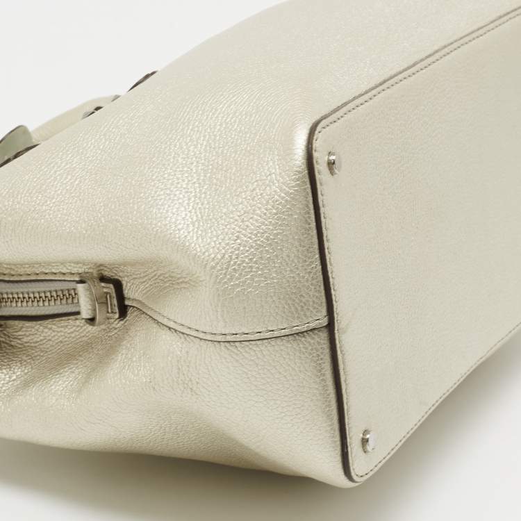 Pre Owned Kate spade Silver Grained Leather Floral Applique Evangelie Larchmont Avenue Satchel