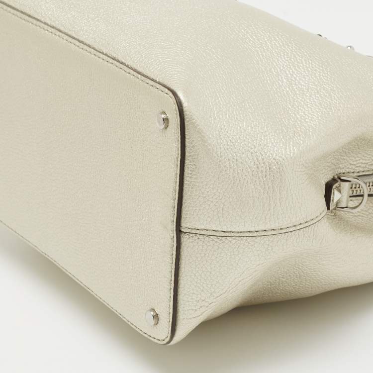 Pre Owned Kate spade Silver Grained Leather Floral Applique Evangelie Larchmont Avenue Satchel