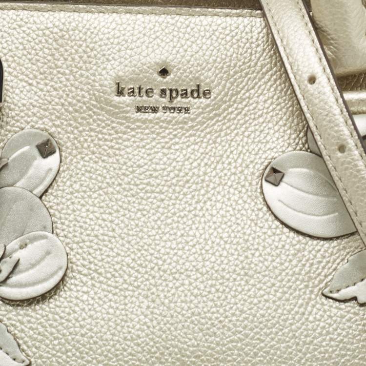 Pre Owned Kate spade Silver Grained Leather Floral Applique Evangelie Larchmont Avenue Satchel