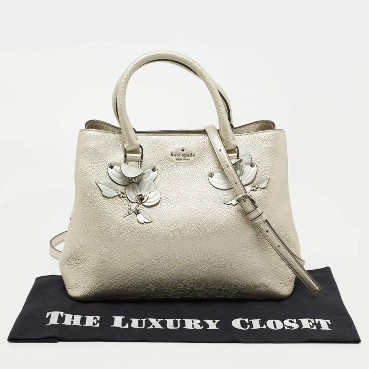 Pre Owned Kate spade Silver Grained Leather Floral Applique Evangelie Larchmont Avenue Satchel