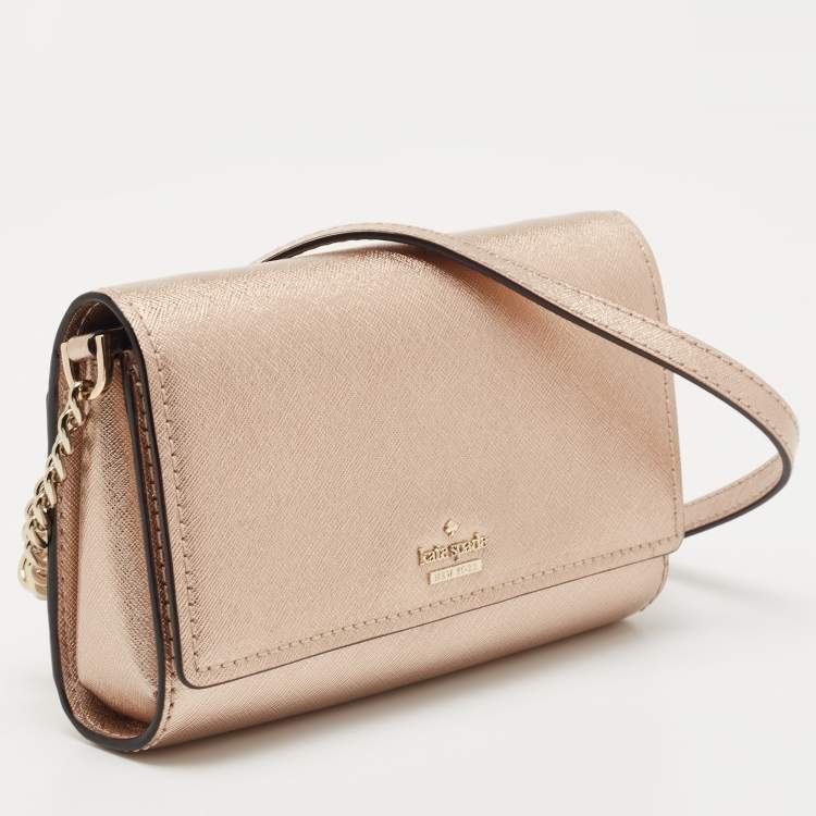 Pre Owned Kate Spade Metallic Rose Gold Leather Flap Crossbody Bag