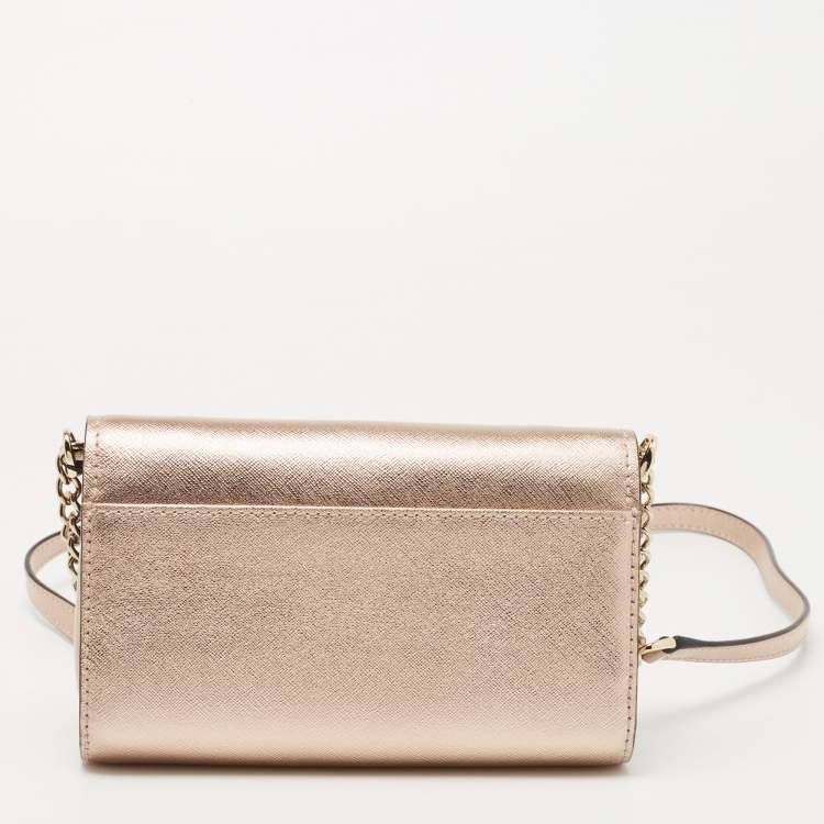Pre Owned Kate Spade Metallic Rose Gold Leather Flap Crossbody Bag