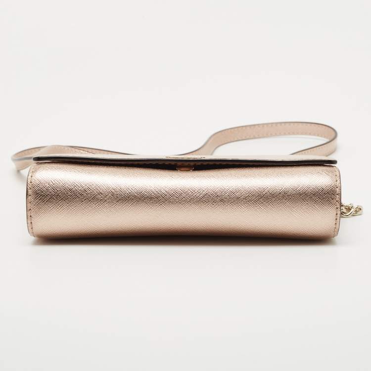 Pre Owned Kate Spade Metallic Rose Gold Leather Flap Crossbody Bag