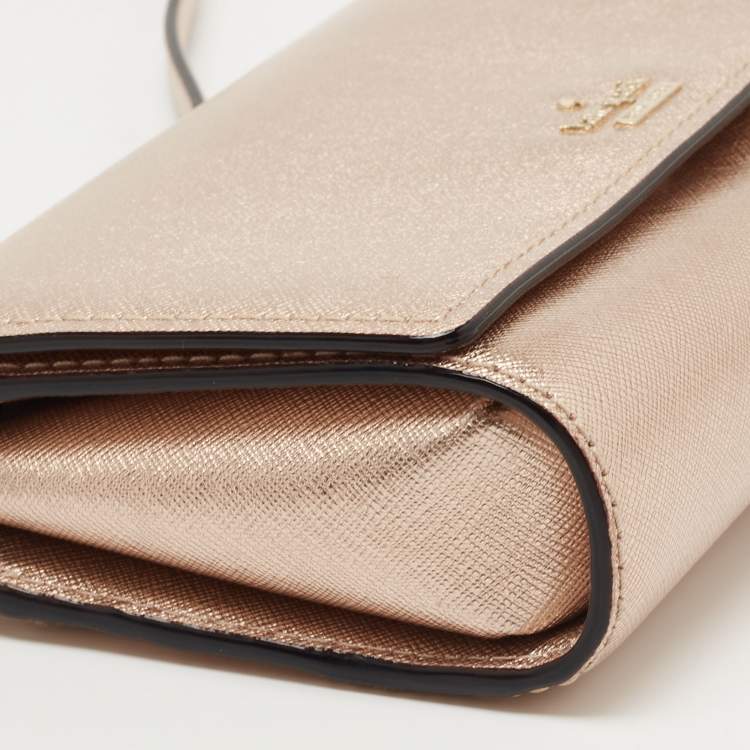 Pre Owned Kate Spade Metallic Rose Gold Leather Flap Crossbody Bag