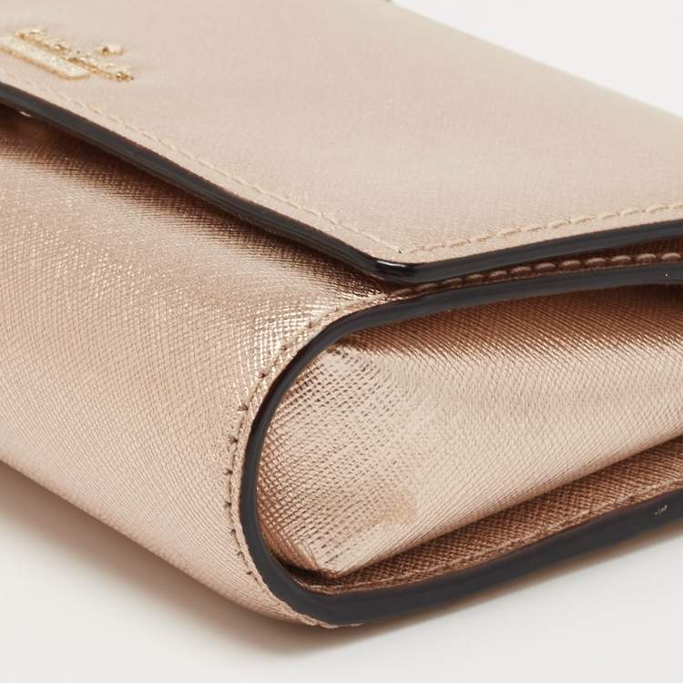 Pre Owned Kate Spade Metallic Rose Gold Leather Flap Crossbody Bag