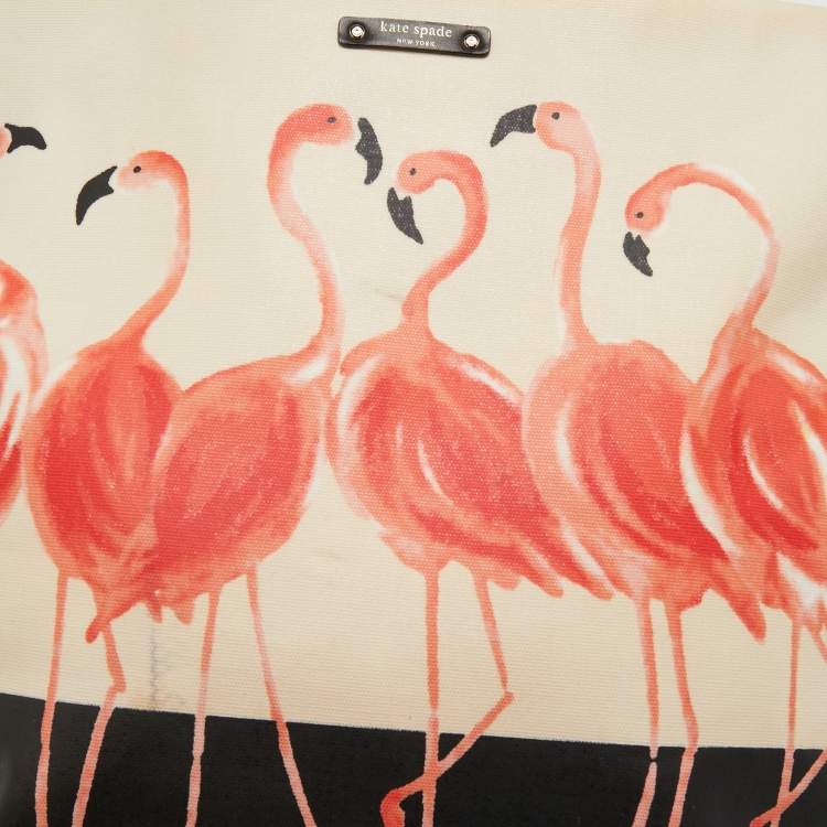 Pre Owned Kate Spade Black/Orange Coated Canvas and Leather Flamingo Tote