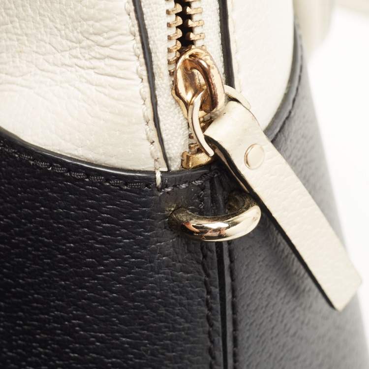 Pre Owned Kate Spade Black/White Leather Groove Street Carli Satchel
