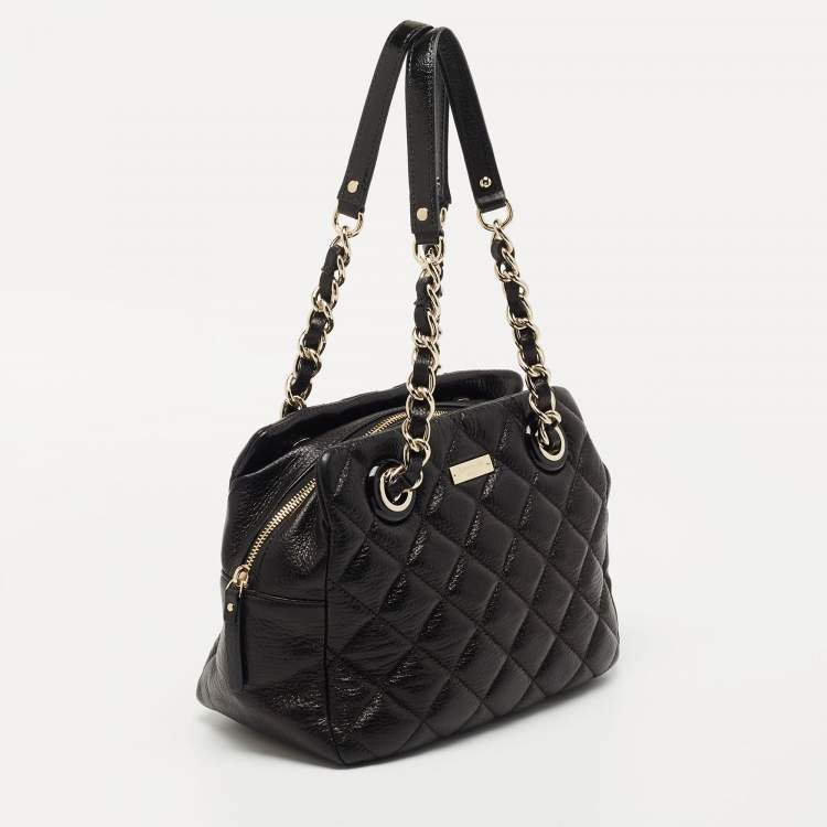 Pre Owned Kate Spade Black Quilted Shimmer Leather Elizabeth Shoulder Bag