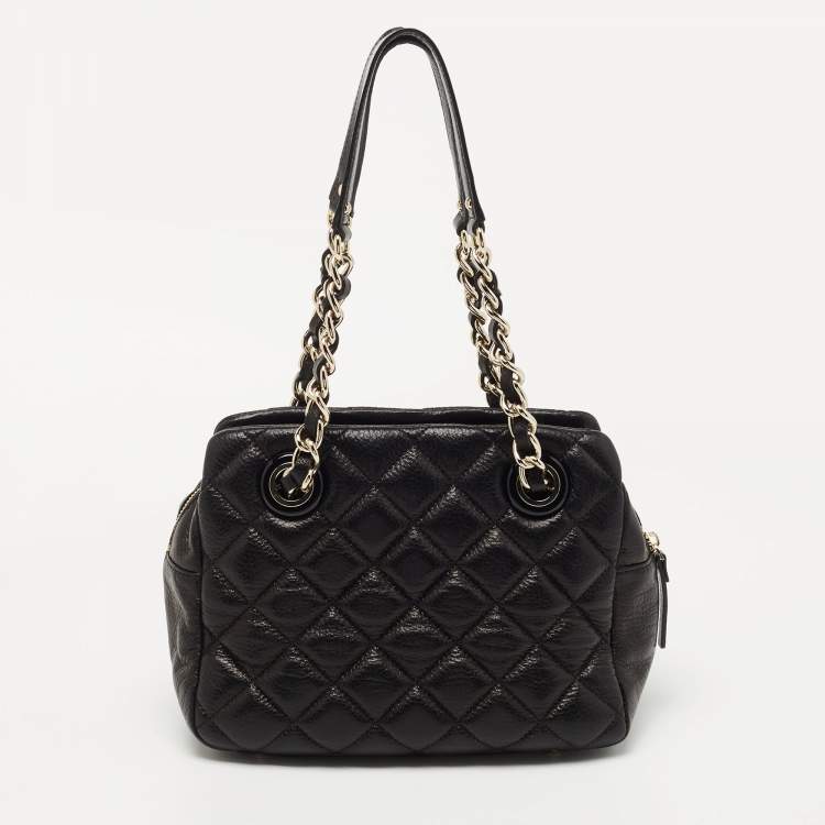 Pre Owned Kate Spade Black Quilted Shimmer Leather Elizabeth Shoulder Bag