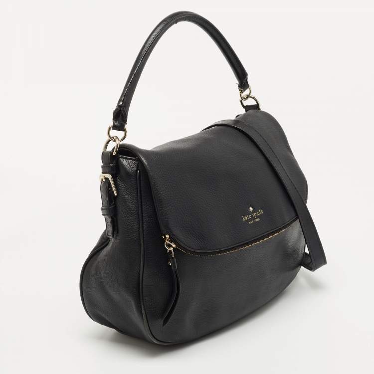 Pre Owned Kate Spade Black Leather Foldover Hobo