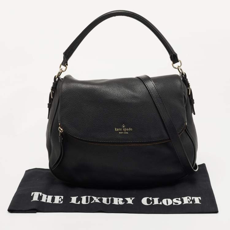 Pre Owned Kate Spade Black Leather Foldover Hobo
