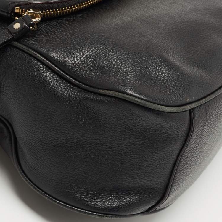 Pre Owned Kate Spade Black Leather Foldover Hobo