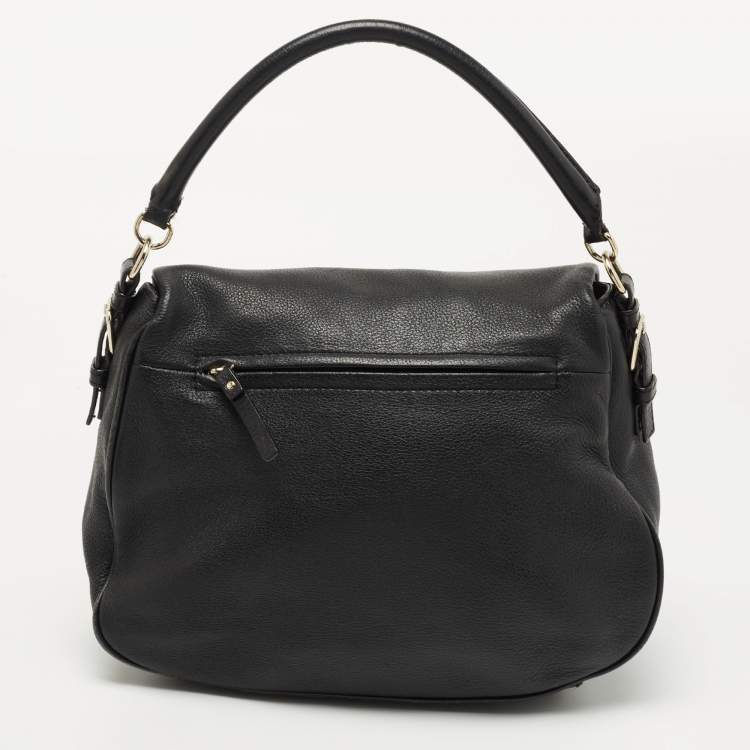 Pre Owned Kate Spade Black Leather Foldover Hobo