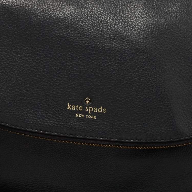 Pre Owned Kate Spade Black Leather Foldover Hobo