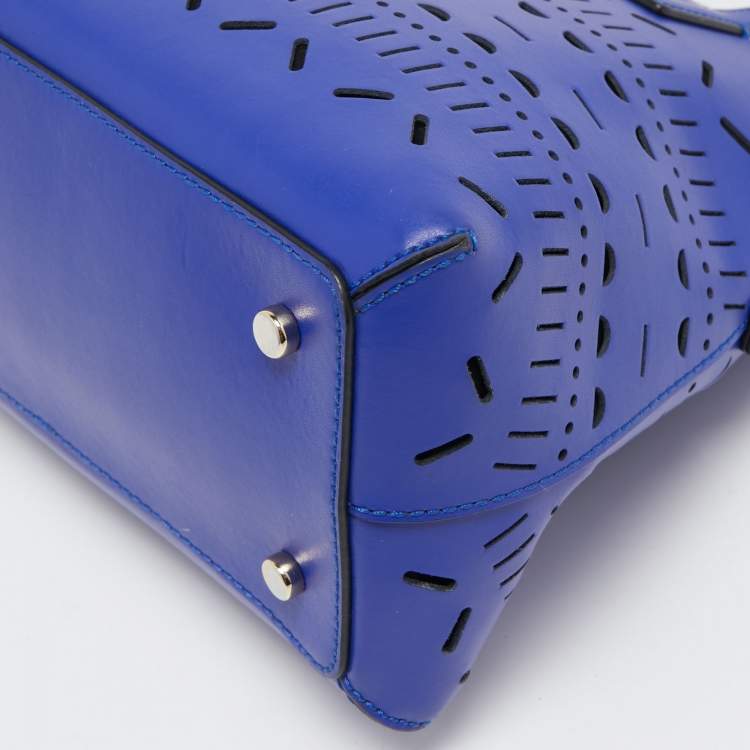 Pre Owned Kate Spade Blue Laser Cut Leather Satchel