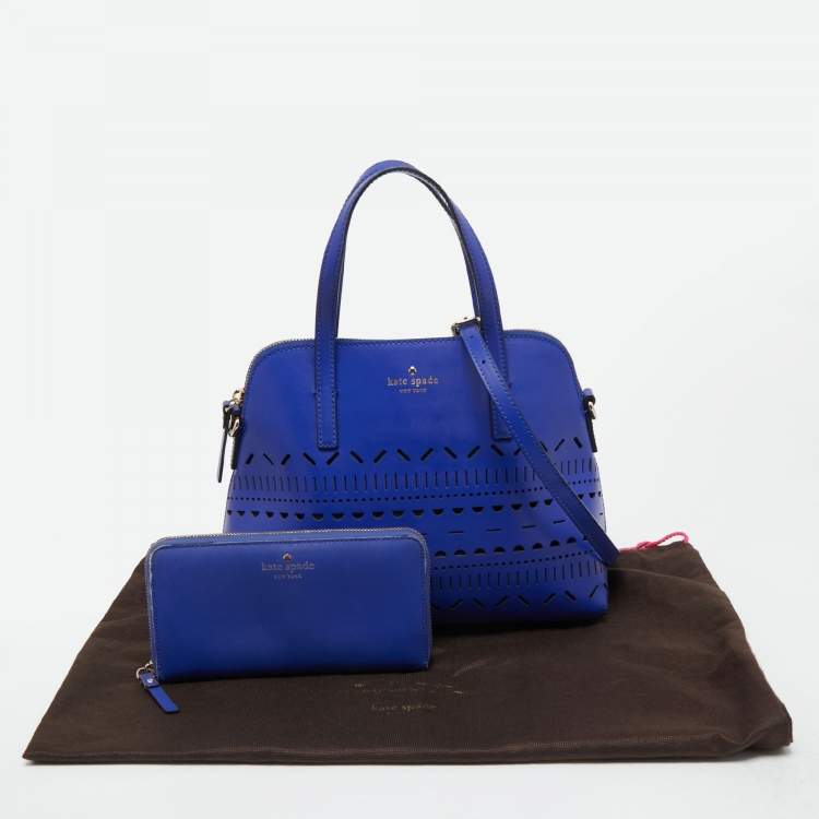 Pre Owned Kate Spade Blue Laser Cut Leather Satchel