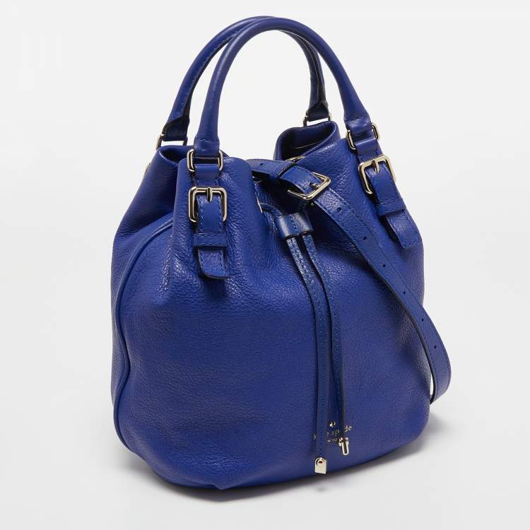 Pre Owned Kate Spade Blue Leather Grey Street Drawstring Bucket Bag