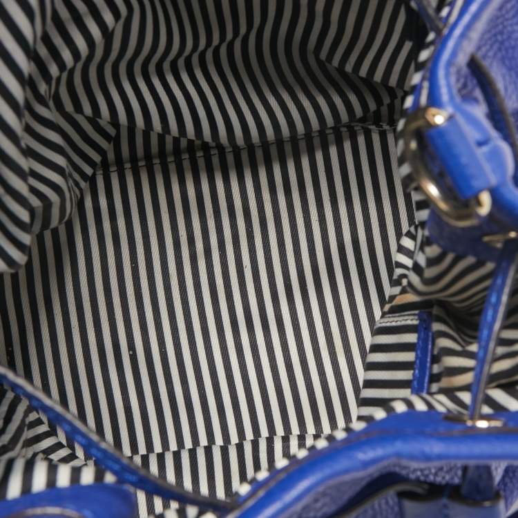 Pre Owned Kate Spade Blue Leather Grey Street Drawstring Bucket Bag