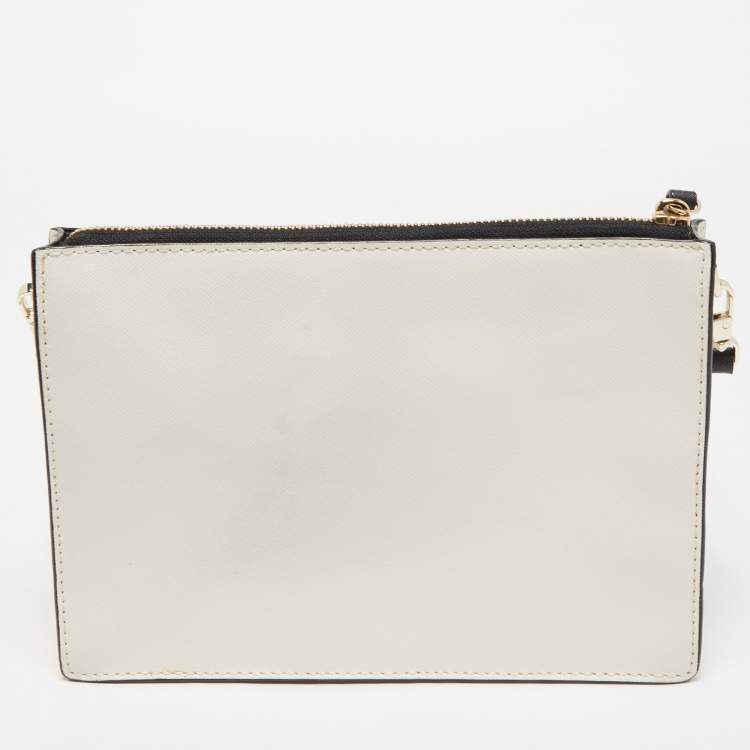 Pre Owned Kate Spade White/Black Leather Laser Cut Detail Clarise Crossbody Bag