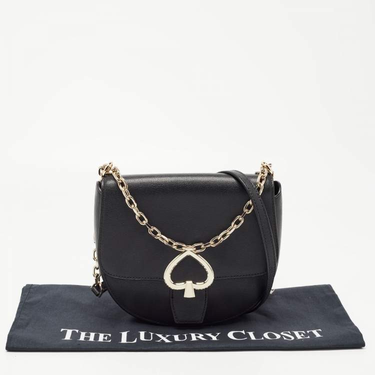 Pre Owned Kate Spade Black Leather Robyn Saddle Crossbody Bag