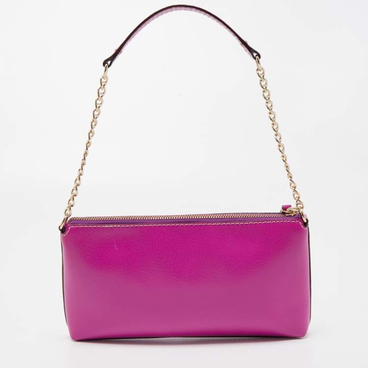 Pre Owned Kate Spade Fuchsia Leather Zip Chain Baguette Bag