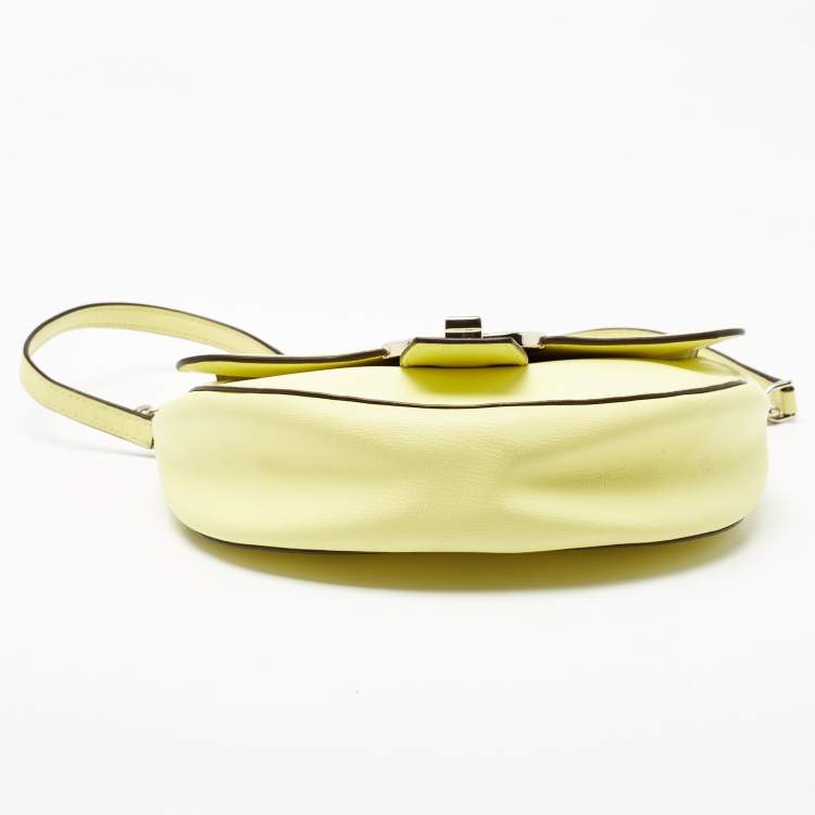 Pre Owned Kate Spade Yellow Leather Robyn Saddle Crossbody Bag