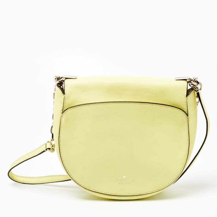 Pre Owned Kate Spade Yellow Leather Robyn Saddle Crossbody Bag