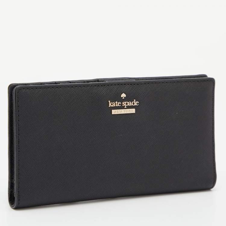 Pre Owned Kate Spade Black Leather Bifold Flap Wallet