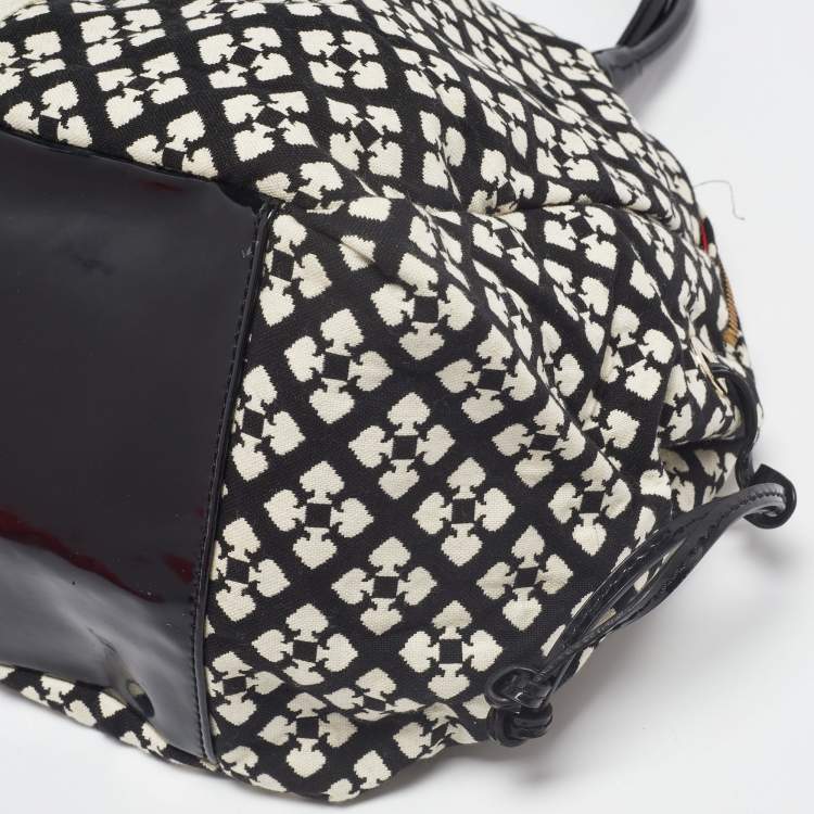 Pre Owned Kate Spade Black/White Canvas and Patent Leather Stevie Diaper Bag